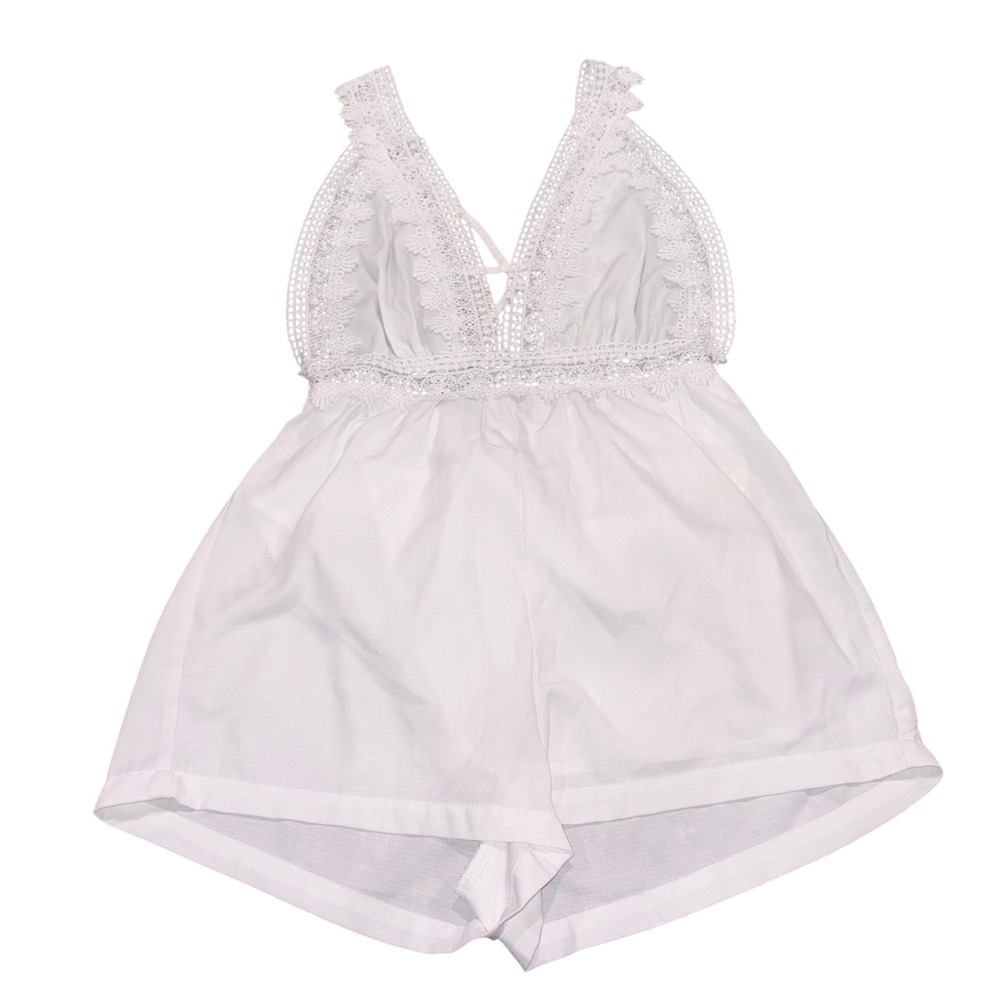 Lace‎ Crochet V-Neck Romper Festival Summer Womens Small White